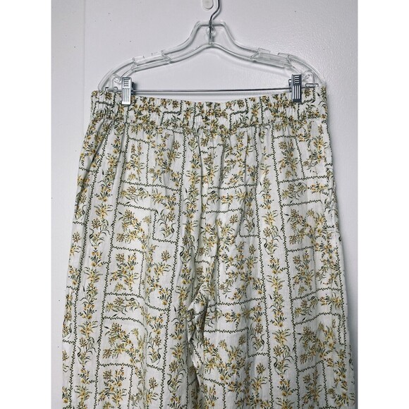Joie Pants Ivory Floral Size M 100% Linen Wide Leg Ankle Cropped - Picture 9 of 10